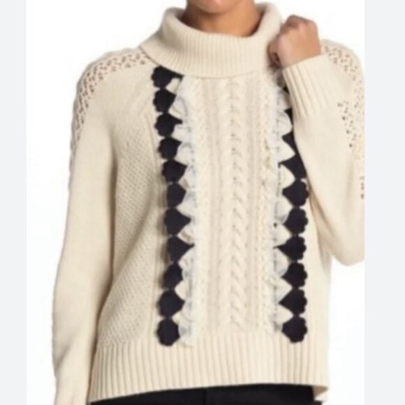 NWOT J Crew Embellished Cable Knit Ruffle Sweater - Picture 2 of 12
